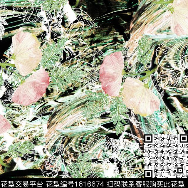 晕染肌理油画华亿平台抽象数码印花华亿平台下载（图片编号: 1616674） - 瓦栏（Walan）