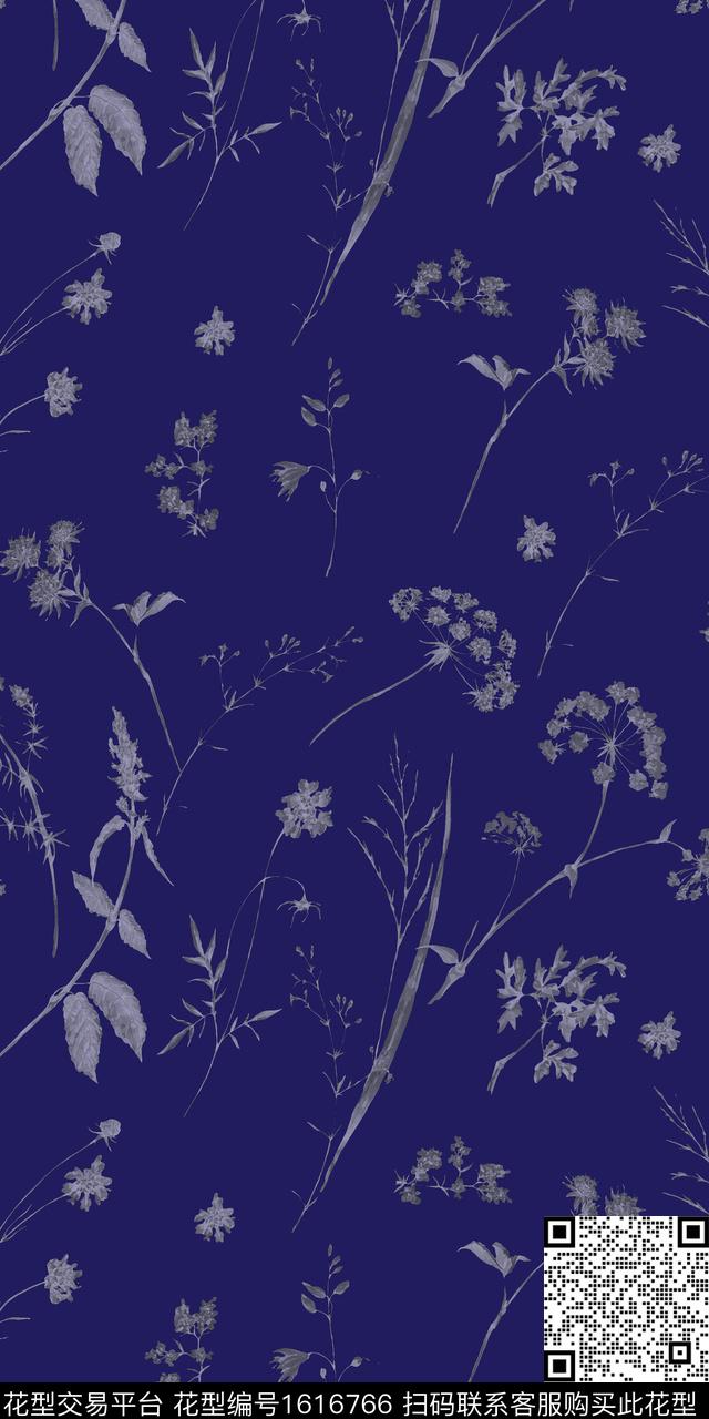 手绘花卉花卉清爽底花卉数码印花华亿平台下载（图片编号: 1616766） - 瓦栏（Walan）