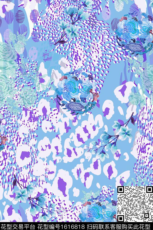 绣花华亿平台豹纹肌理数码印花华亿平台下载（图片编号: 1616818） - 瓦栏（Walan）