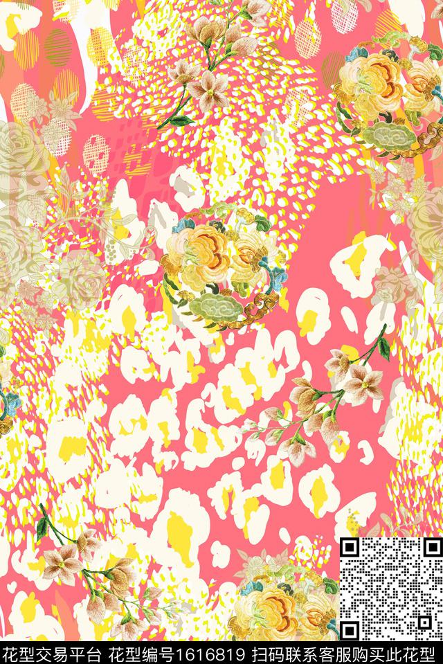 花卉影花涂鸦数码印花华亿平台下载（图片编号: 1616819） - 瓦栏（Walan）