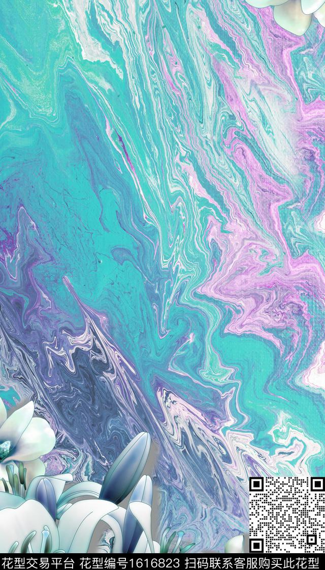 肌理百合玉兰花数码印花华亿平台下载（图片编号: 1616823） - 瓦栏（Walan）