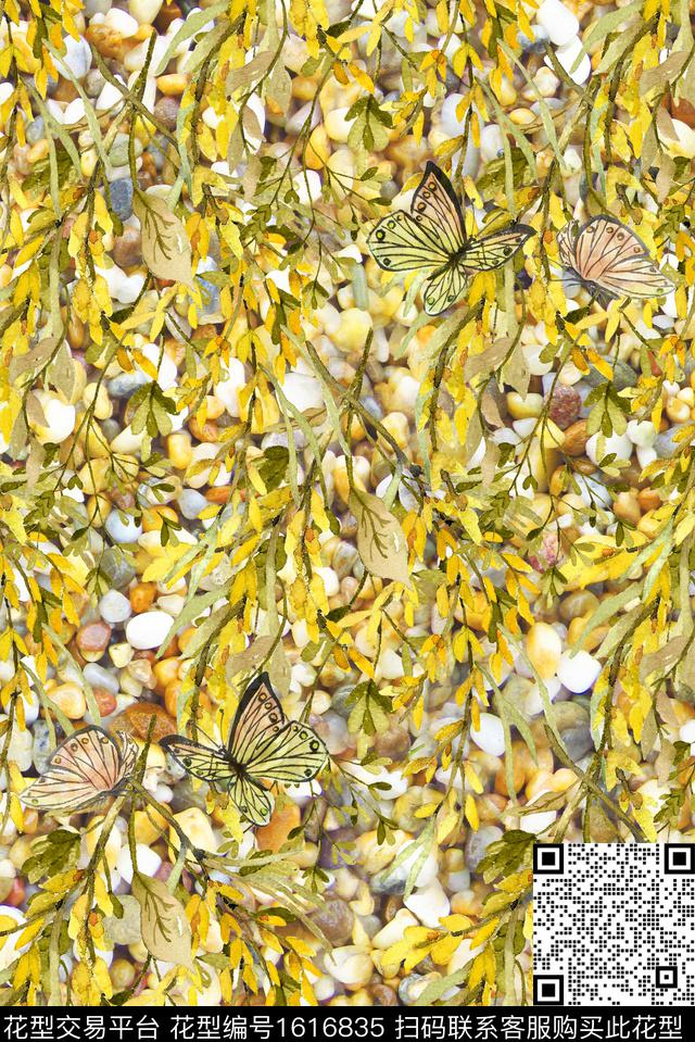 石头水彩花卉花卉蝴蝶数码印花华亿平台下载（图片编号: 1616835） - 瓦栏（Walan）