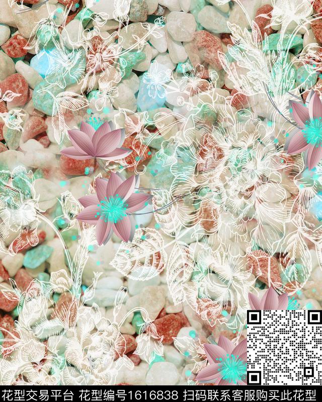 石头小碎花休闲数码印花华亿平台下载（图片编号: 1616838） - 瓦栏（Walan）