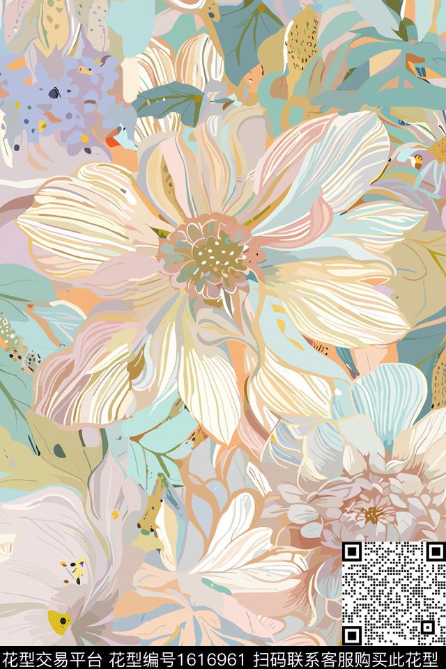 大花花卉数码印花华亿平台下载（图片编号: 1616961） - 瓦栏（Walan）