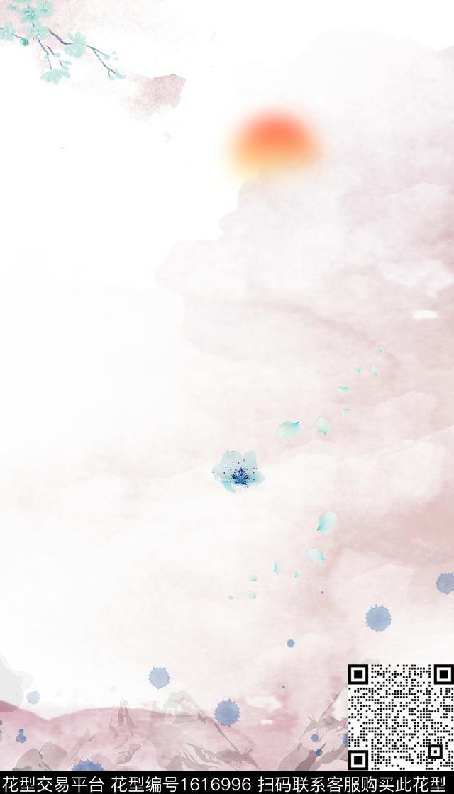 中国风山川水墨风数码印花华亿平台下载（图片编号: 1616996） - 瓦栏（Walan）