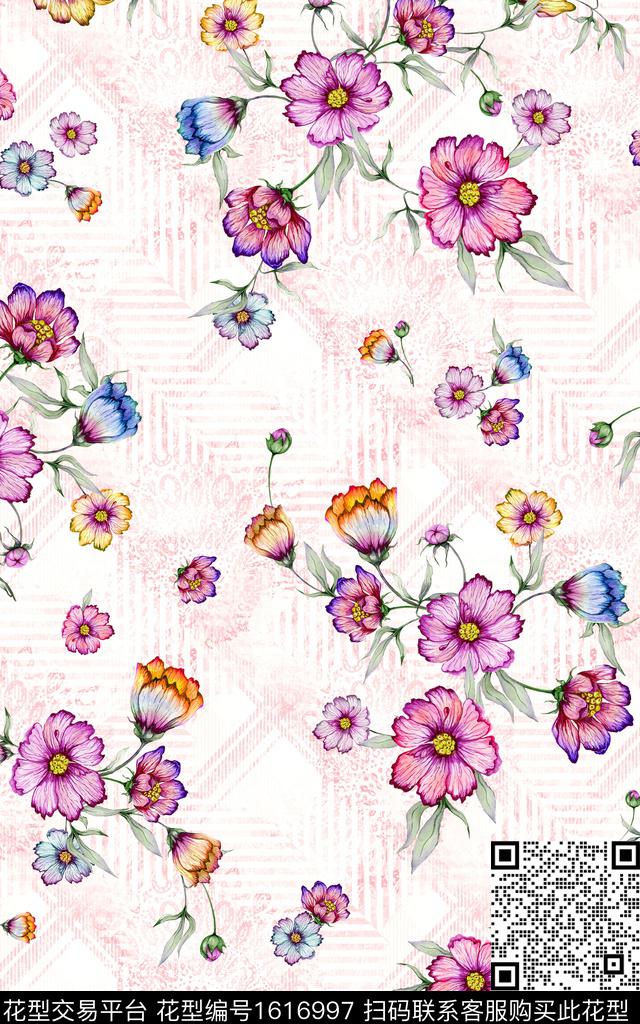 花卉春夏华亿平台水彩花卉数码印花华亿平台下载（图片编号: 1616997） - 瓦栏（Walan）