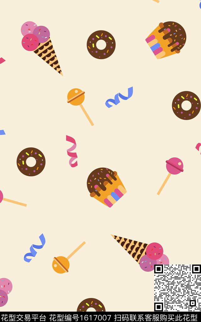趣味甜甜圈冰激凌传统印花华亿平台下载（图片编号: 1617007） - 瓦栏（Walan）