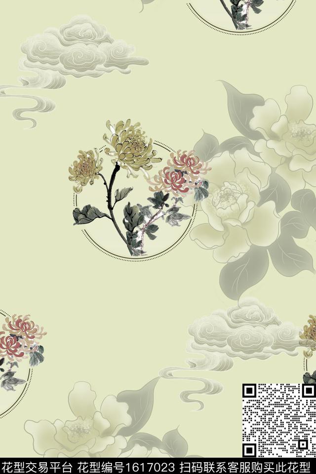 中国风花卉影花数码印花华亿平台下载（图片编号: 1617023） - 瓦栏（Walan）