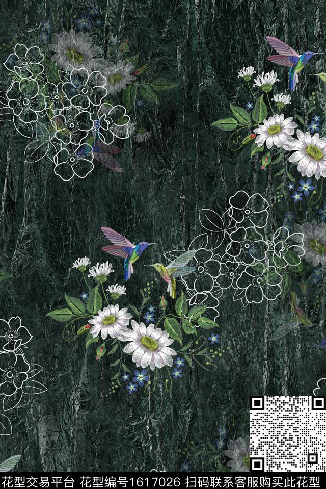 花卉肌理底纹线条花卉数码印花华亿平台下载（图片编号: 1617026） - 瓦栏（Walan）