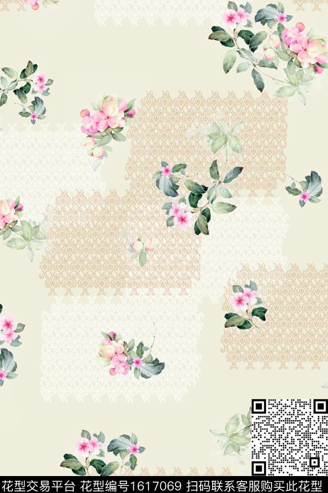 花卉水彩花卉混合拼接数码印花华亿平台下载（图片编号: 1617069） - 瓦栏（Walan）