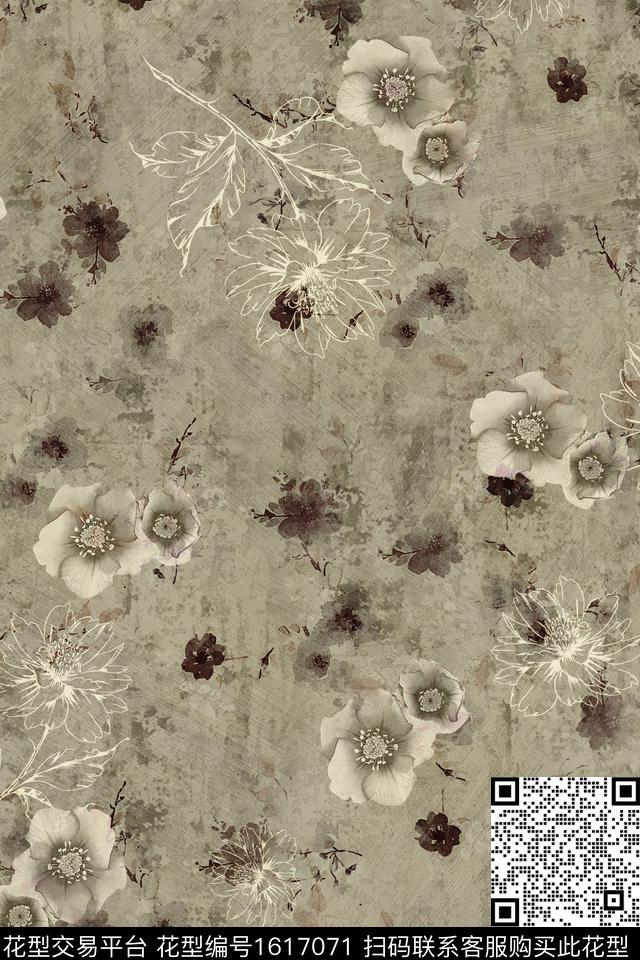 花卉中老年香云纱数码印花华亿平台下载（图片编号: 1617071） - 瓦栏（Walan）