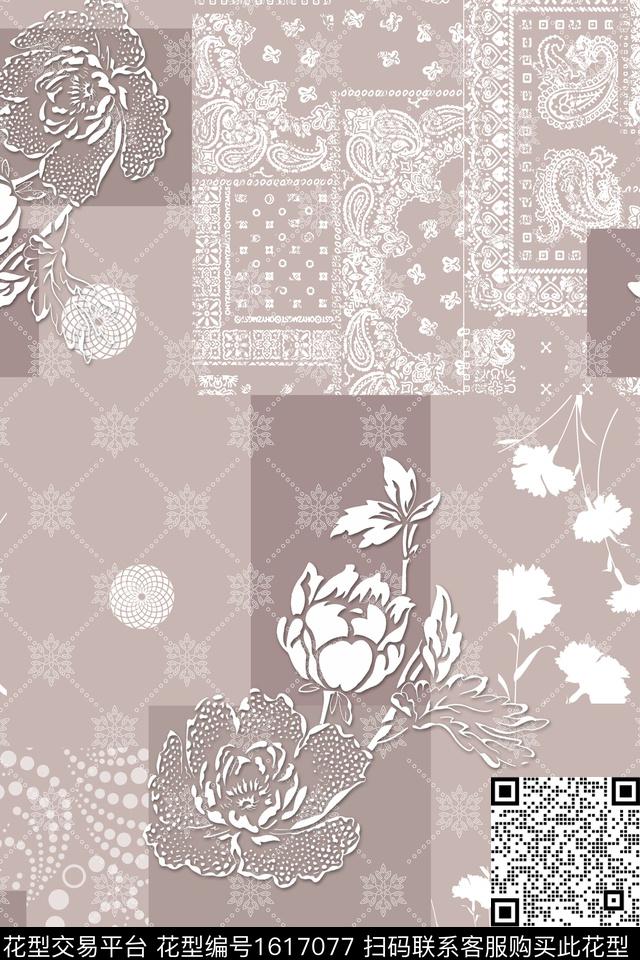 民族风花卉混合拼接数码印花华亿平台下载（图片编号: 1617077） - 瓦栏（Walan）