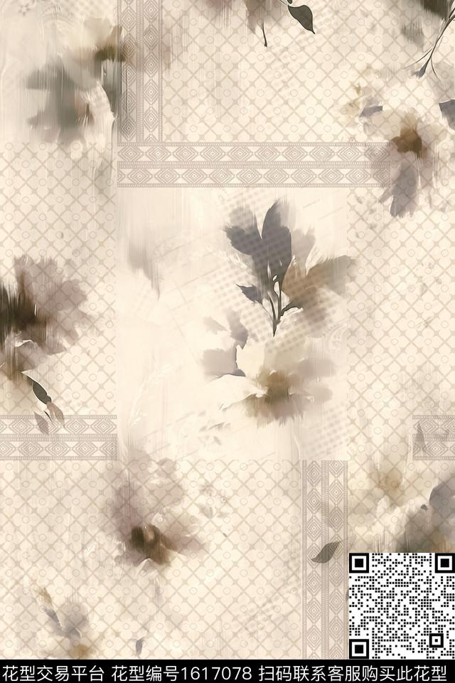 底纹混合拼接模糊花卉数码印花华亿平台下载（图片编号: 1617078） - 瓦栏（Walan）