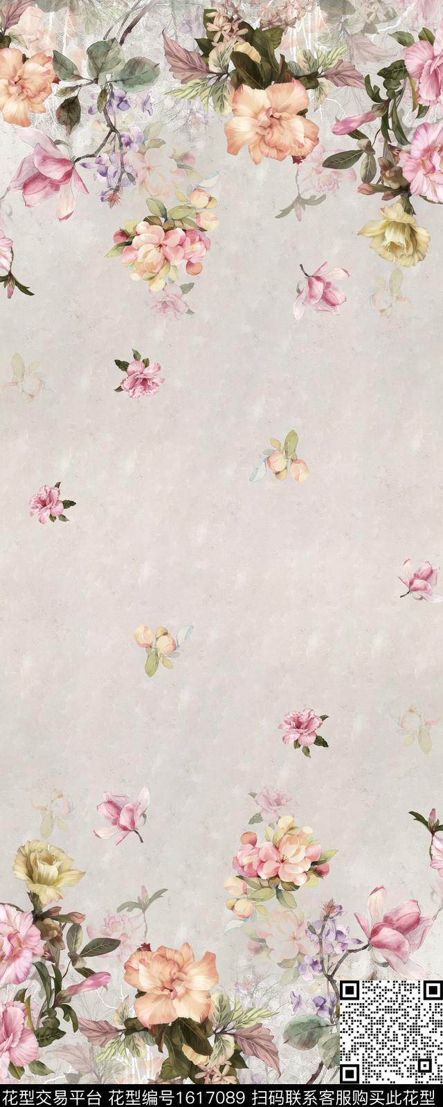 花卉影花双边定位花数码印花华亿平台下载（图片编号: 1617089） - 瓦栏（Walan）