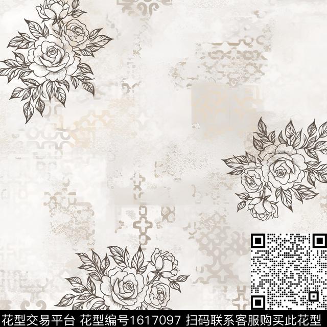 民族风花卉线条花卉数码印花华亿平台下载（图片编号: 1617097） - 瓦栏（Walan）