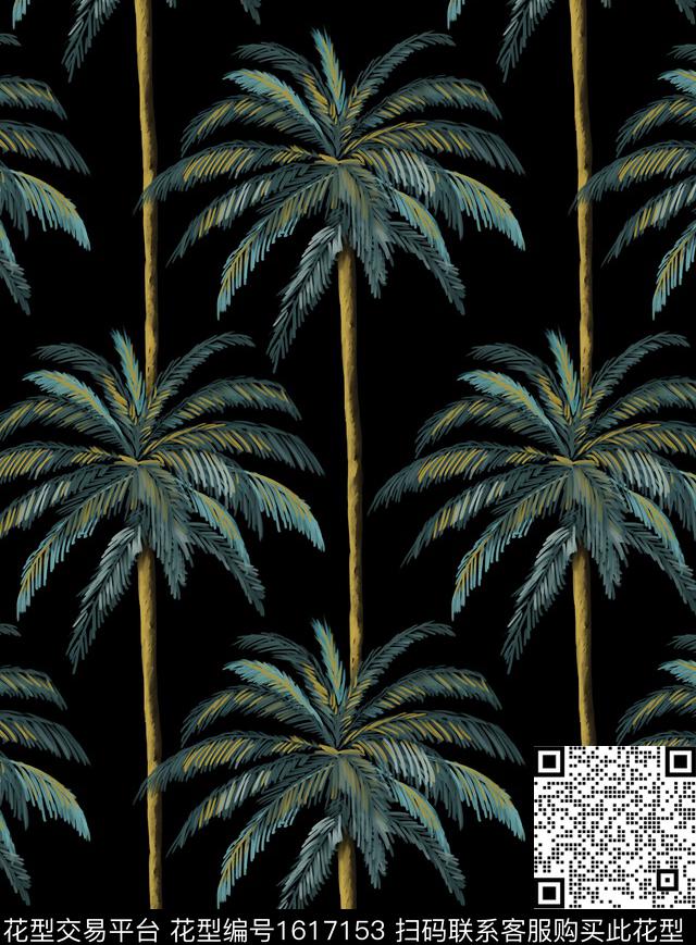 绿植树叶椰子树热带华亿平台数码印花华亿平台下载（图片编号: 1617153） - 瓦栏（Walan）
