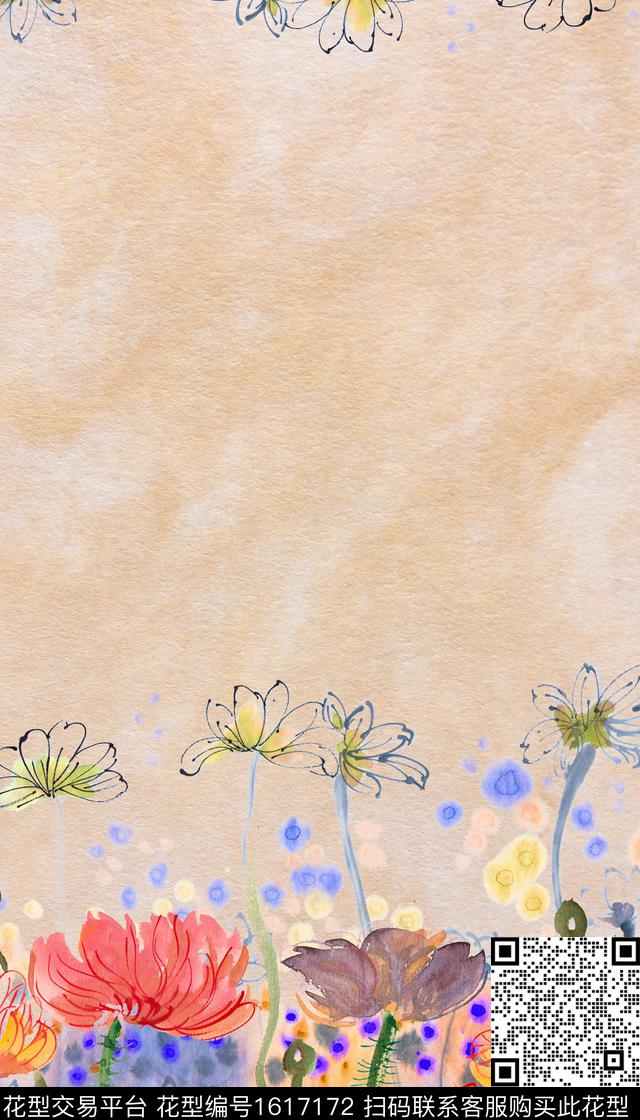 肌理水彩花卉波点数码印花华亿平台下载（图片编号: 1617172） - 瓦栏（Walan）