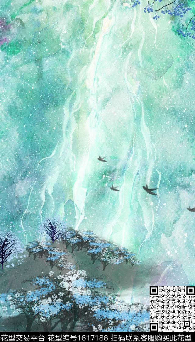 晕染肌理树水彩花卉数码印花华亿平台下载（图片编号: 1617186） - 瓦栏（Walan）