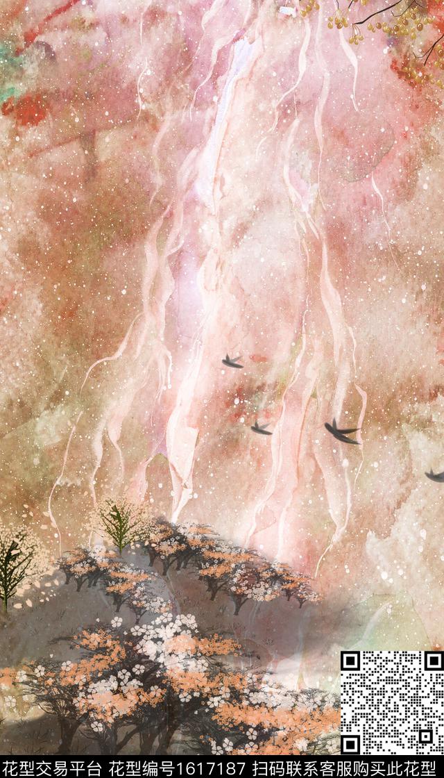 中国风树水彩数码印花华亿平台下载（图片编号: 1617187） - 瓦栏（Walan）