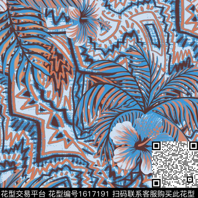 热带华亿平台花卉民族风数码印花华亿平台下载（图片编号: 1617191） - 瓦栏（Walan）