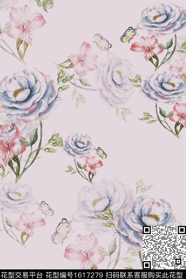 花卉水彩花卉影花数码印花华亿平台下载（图片编号: 1617279） - 瓦栏（Walan）
