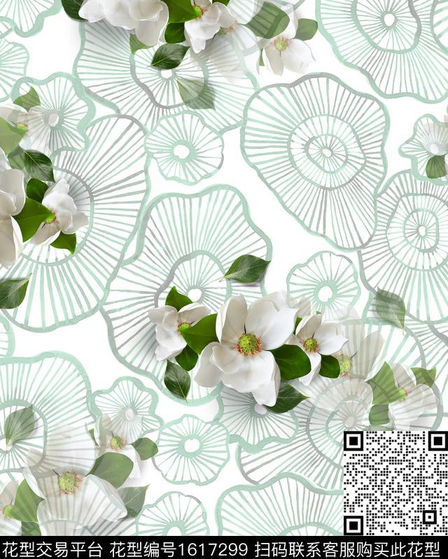 3D立体玉兰花线条花卉数码印花华亿平台下载（图片编号: 1617299） - 瓦栏（Walan）