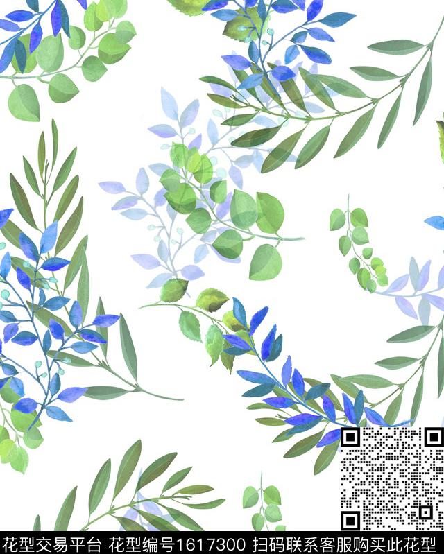 小清新水彩花卉绿植树叶数码印花华亿平台下载（图片编号: 1617300） - 瓦栏（Walan）