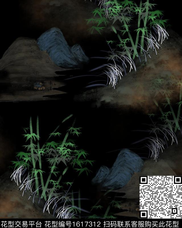 水墨风竹子国画数码印花华亿平台下载（图片编号: 1617312） - 瓦栏（Walan）
