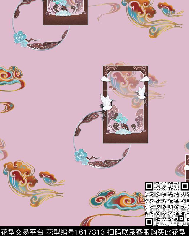 小碎花仙鹤几何数码印花华亿平台下载（图片编号: 1617313） - 瓦栏（Walan）