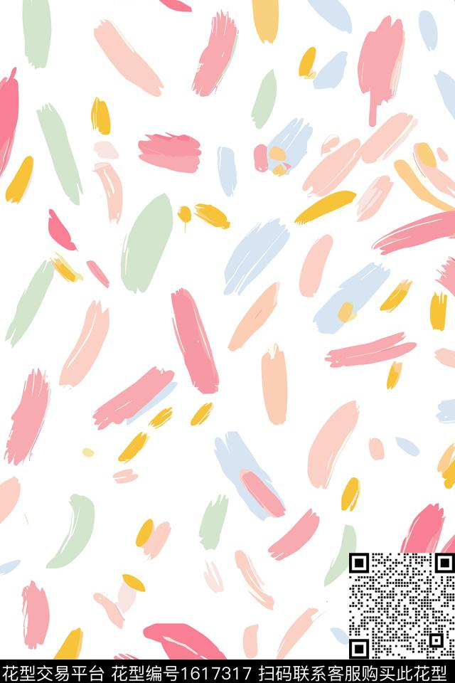 笔触小清新涂鸦数码印花华亿平台下载（图片编号: 1617317） - 瓦栏（Walan）