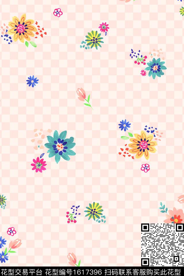 花卉小碎花格子数码印花华亿平台下载（图片编号: 1617396） - 瓦栏（Walan）