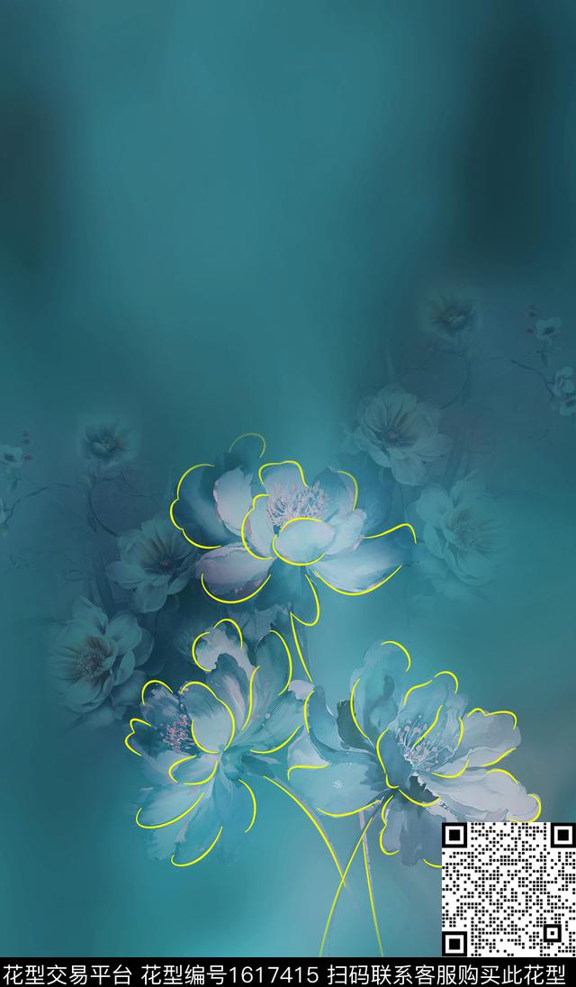 大花旗袍香云纱数码印花华亿平台下载（图片编号: 1617415） - 瓦栏（Walan）