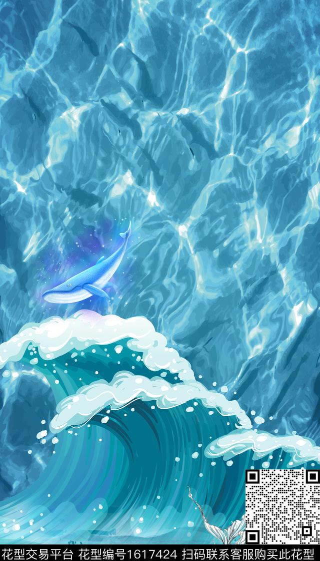 鲸鱼海浪美人鱼数码印花华亿平台下载（图片编号: 1617424） - 瓦栏（Walan）