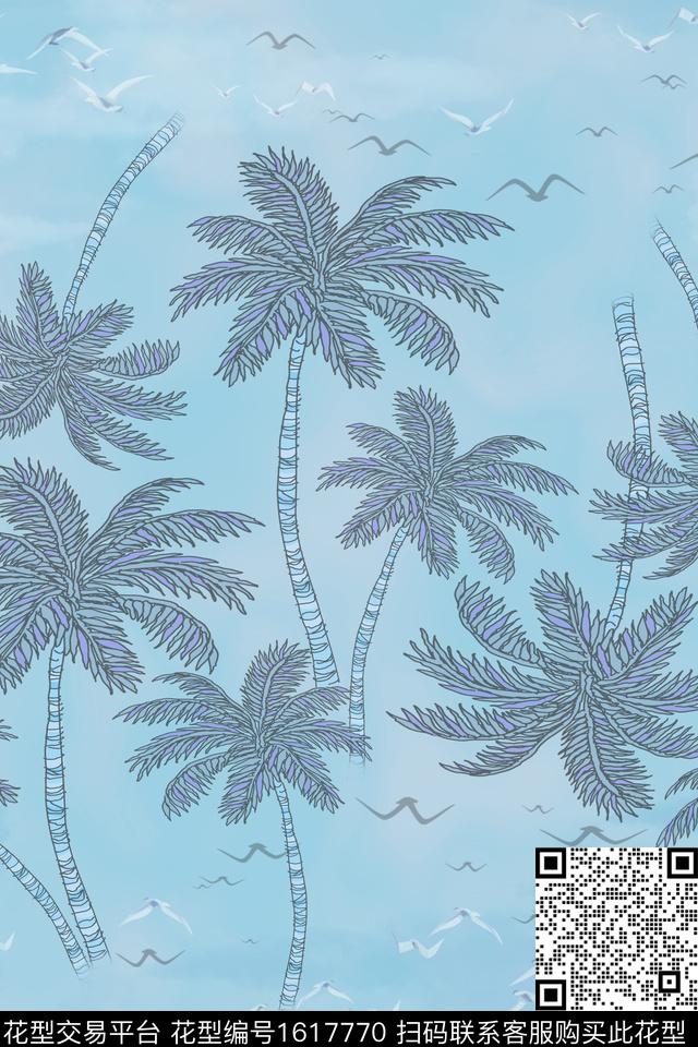 定位花海鸥椰子树数码印花华亿平台下载（图片编号: 1617770） - 瓦栏（Walan）