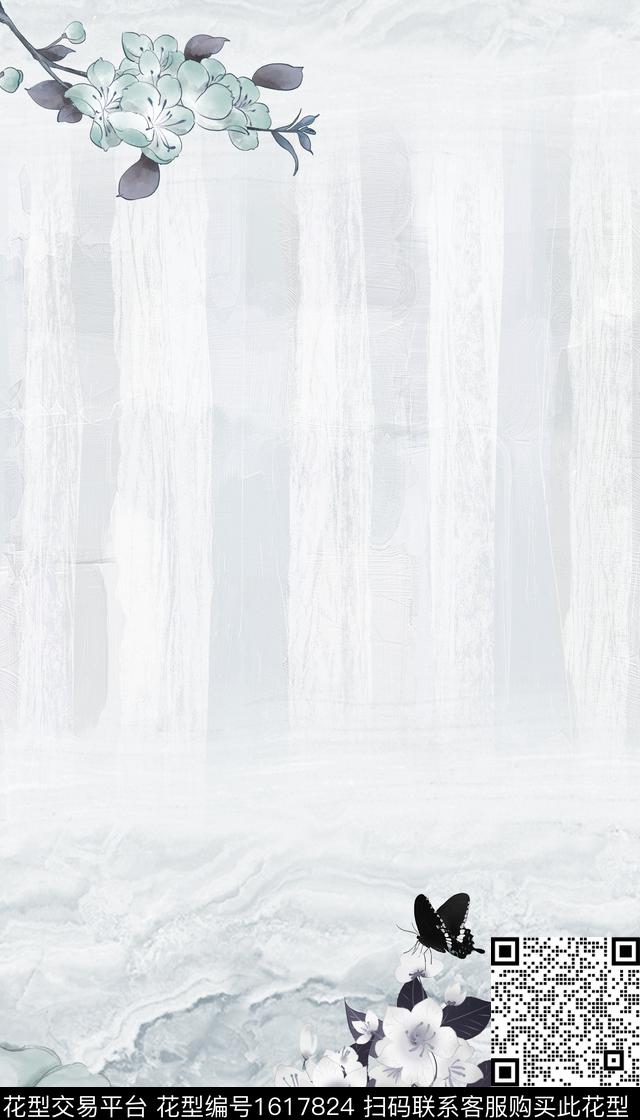 肌理水彩花卉条纹数码印花华亿平台下载（图片编号: 1617824） - 瓦栏（Walan）