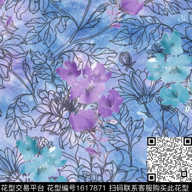 晕染肌理小碎花水彩花卉数码印花华亿平台下载（图片编号: 1617871） - 瓦栏（Walan）