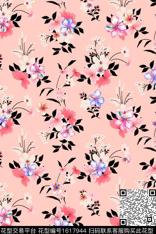 花卉春夏华亿平台清爽底花卉数码印花华亿平台下载（图片编号: 1617944） - 瓦栏（Walan）
