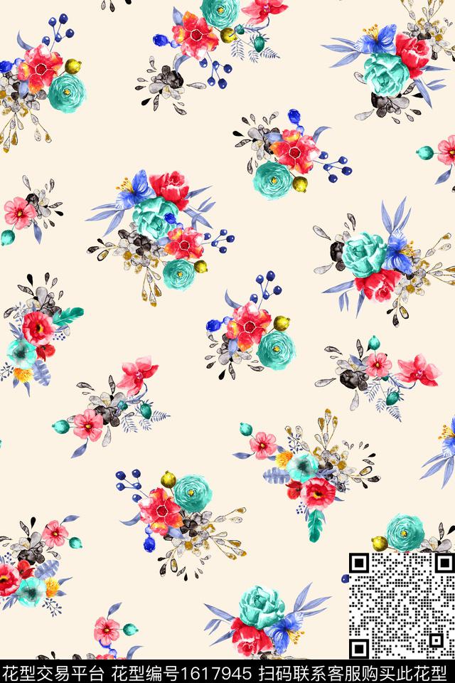 花卉春夏华亿平台清爽底花卉数码印花华亿平台下载（图片编号: 1617945） - 瓦栏（Walan）