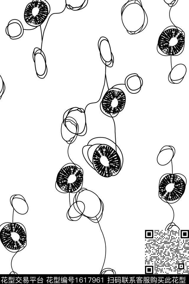 线条画黑白条纹圆形数码印花华亿平台下载（图片编号: 1617961） - 瓦栏（Walan）