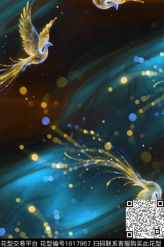 凤凰渐变波点数码印花华亿平台下载（图片编号: 1617967） - 瓦栏（Walan）