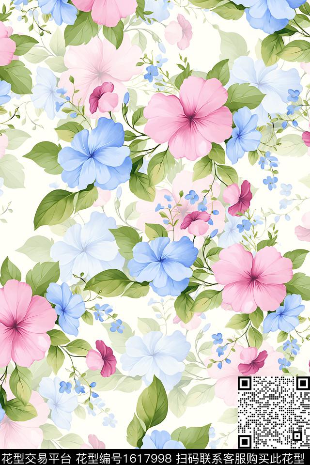 水彩花卉影花小清新数码印花华亿平台下载（图片编号: 1617998） - 瓦栏（Walan）