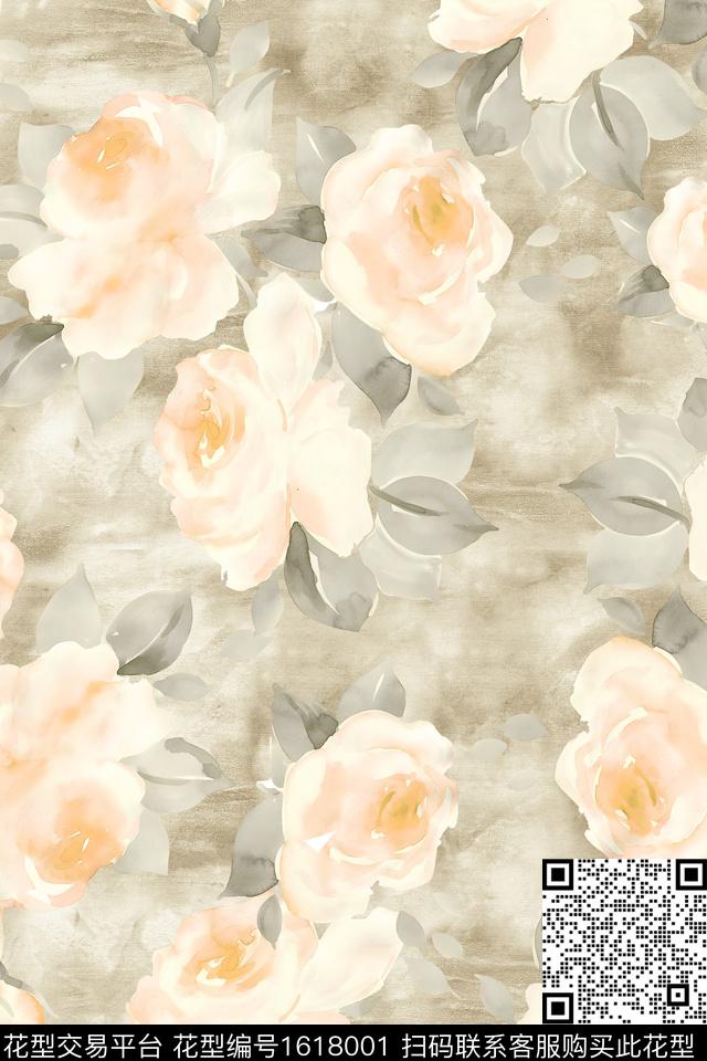 水彩花卉花卉数码印花华亿平台下载（图片编号: 1618001） - 瓦栏（Walan）