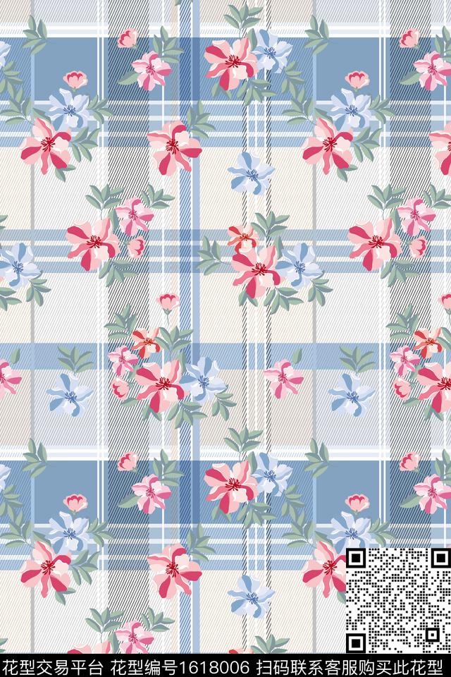 格子花卉小碎花数码印花华亿平台下载（图片编号: 1618006） - 瓦栏（Walan）