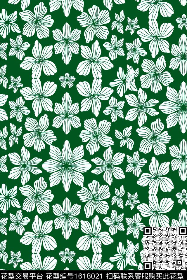 花卉线条花卉清爽底花卉传统印花华亿平台下载（图片编号: 1618021） - 瓦栏（Walan）