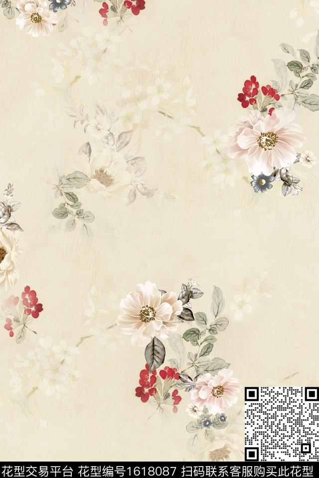 香云纱中国风花卉旗袍风数码印花华亿平台下载（图片编号: 1618087） - 瓦栏（Walan）