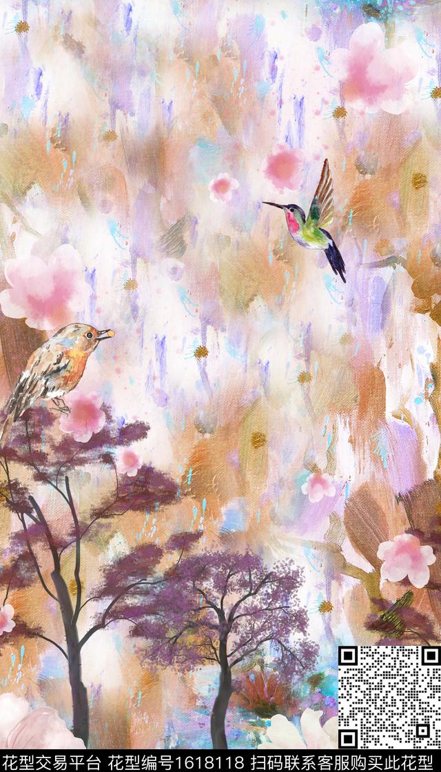 晕染肌理小碎花水彩花卉数码印花华亿平台下载（图片编号: 1618118） - 瓦栏（Walan）