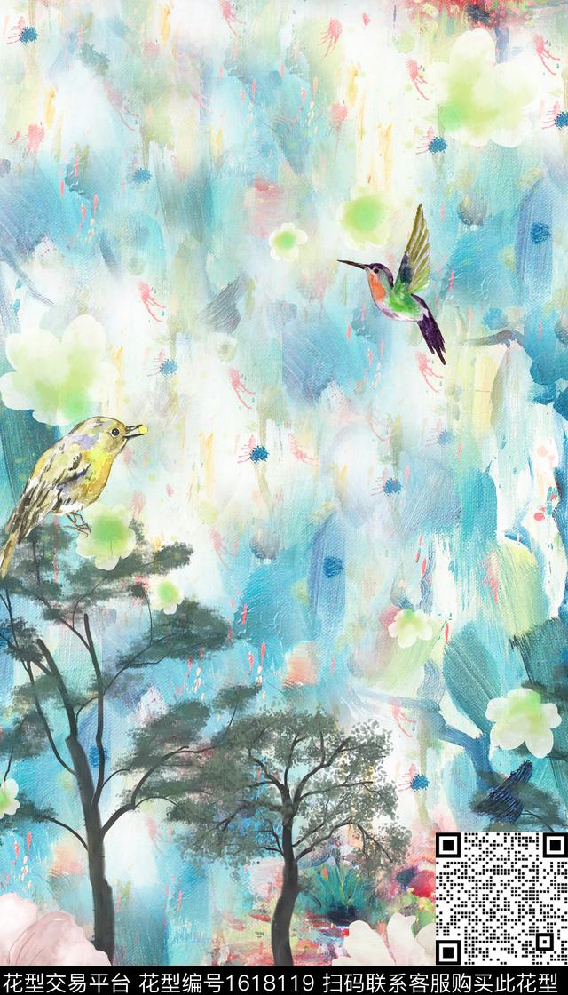 花卉鸟树数码印花华亿平台下载（图片编号: 1618119） - 瓦栏（Walan）