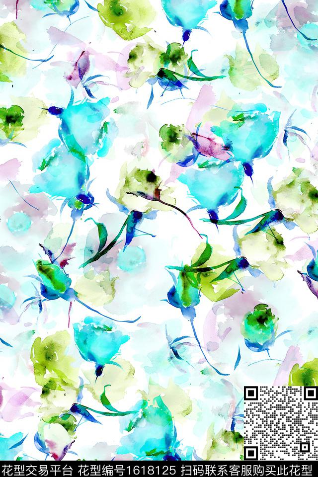 花卉水彩花卉数码印花华亿平台下载（图片编号: 1618125） - 瓦栏（Walan）