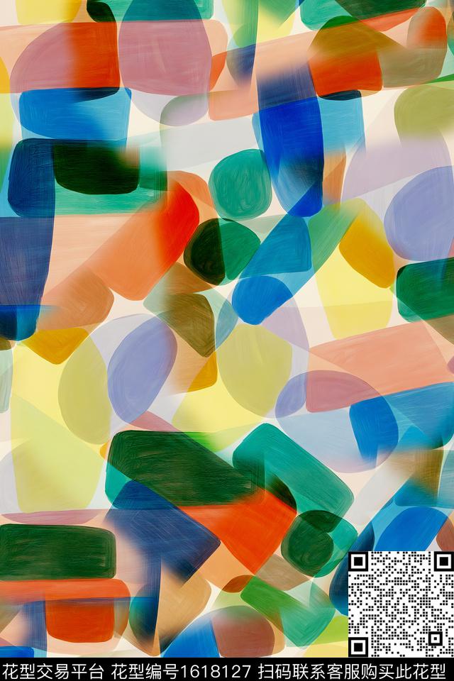 水彩混合拼接笔触数码印花华亿平台下载（图片编号: 1618127） - 瓦栏（Walan）