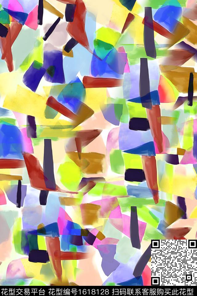 水彩不规则几何混合拼接数码印花华亿平台下载（图片编号: 1618128） - 瓦栏（Walan）